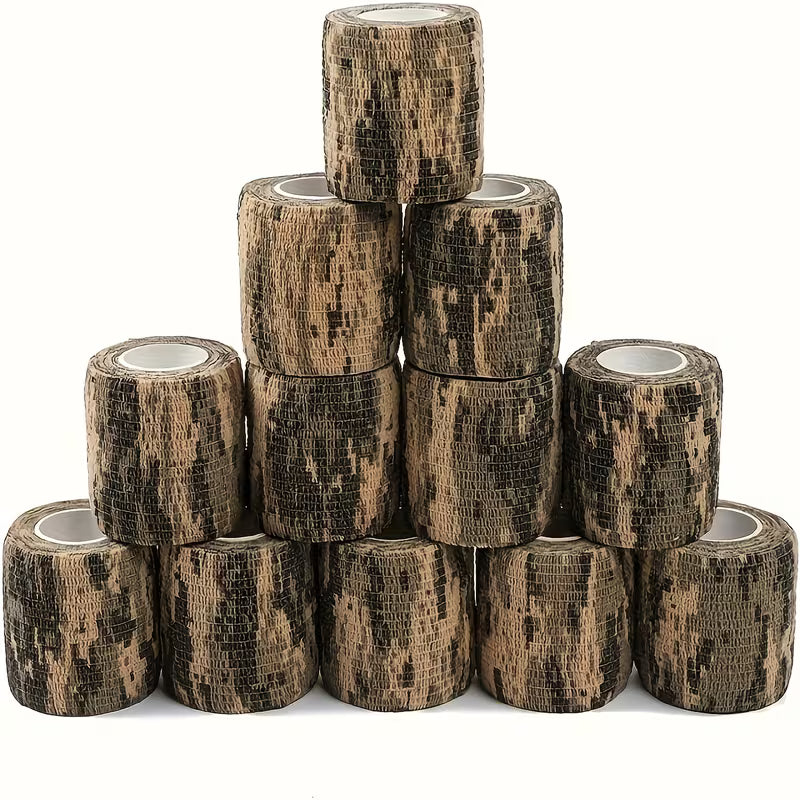 A Set of 6 Rolls of Self-Adhesive Camouflage Tape, Multi-Functional Non-Woven Elastic Bandage, Suitable for Military Hunting, Camping, Hiking And Sports Activities